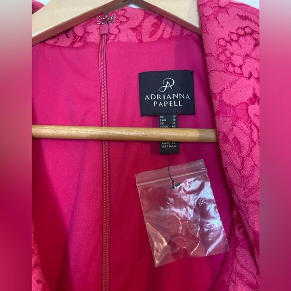 NWT Adrianna Papell LACE TUXEDO DRESS WITH FAUX WRAP DETAILS IN PETUNIA pink 10 - Picture 9 of 16